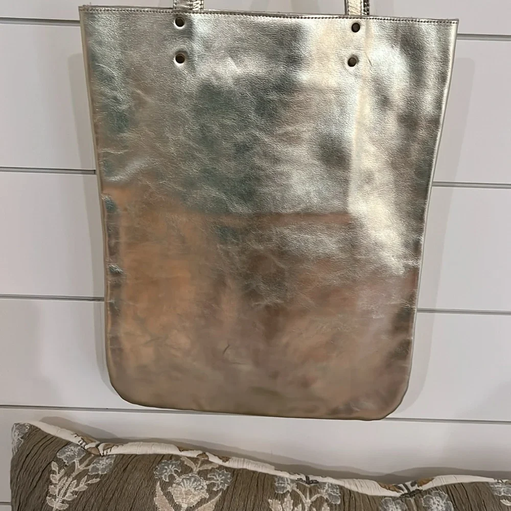Italian Leather Elegant Gold Tote Bag